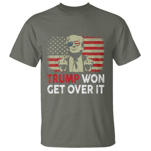 Trump 2024 T Shirt He Won Get Over It Patriotic Vintage American Flag TS02 Military Green Print Your Wear