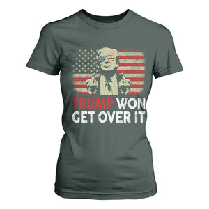 Trump 2024 T Shirt For Women He Won Get Over It Patriotic Vintage American Flag TS02 Dark Forest Green Print Your Wear