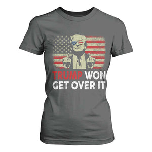 Trump 2024 T Shirt For Women He Won Get Over It Patriotic Vintage American Flag TS02 Dark Heather Print Your Wear