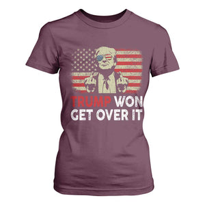 Trump 2024 T Shirt For Women He Won Get Over It Patriotic Vintage American Flag TS02 Maroon Print Your Wear