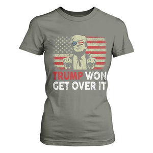 Trump 2024 T Shirt For Women He Won Get Over It Patriotic Vintage American Flag TS02 Military Green Print Your Wear