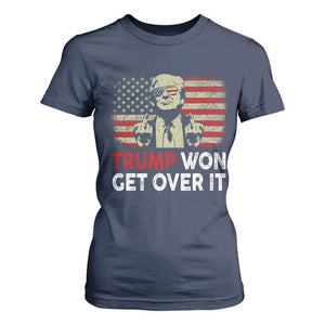 Trump 2024 T Shirt For Women He Won Get Over It Patriotic Vintage American Flag TS02 Navy Print Your Wear