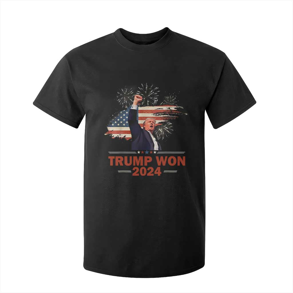 Trump Won 2024 T Shirt For Kid 47th President American Flag Raised Fist TS02 Black Print Your Wear