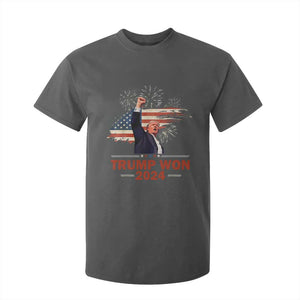 Trump Won 2024 T Shirt For Kid 47th President American Flag Raised Fist TS02 Dark Heather Print Your Wear