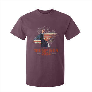 Trump Won 2024 T Shirt For Kid 47th President American Flag Raised Fist TS02 Maroon Print Your Wear