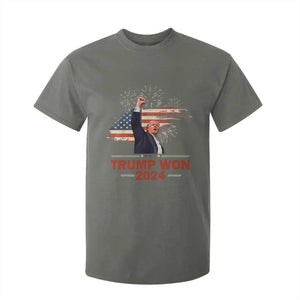 Trump Won 2024 T Shirt For Kid 47th President American Flag Raised Fist TS02 Military Green Print Your Wear