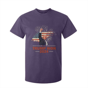 Trump Won 2024 T Shirt For Kid 47th President American Flag Raised Fist TS02 Purple Print Your Wear