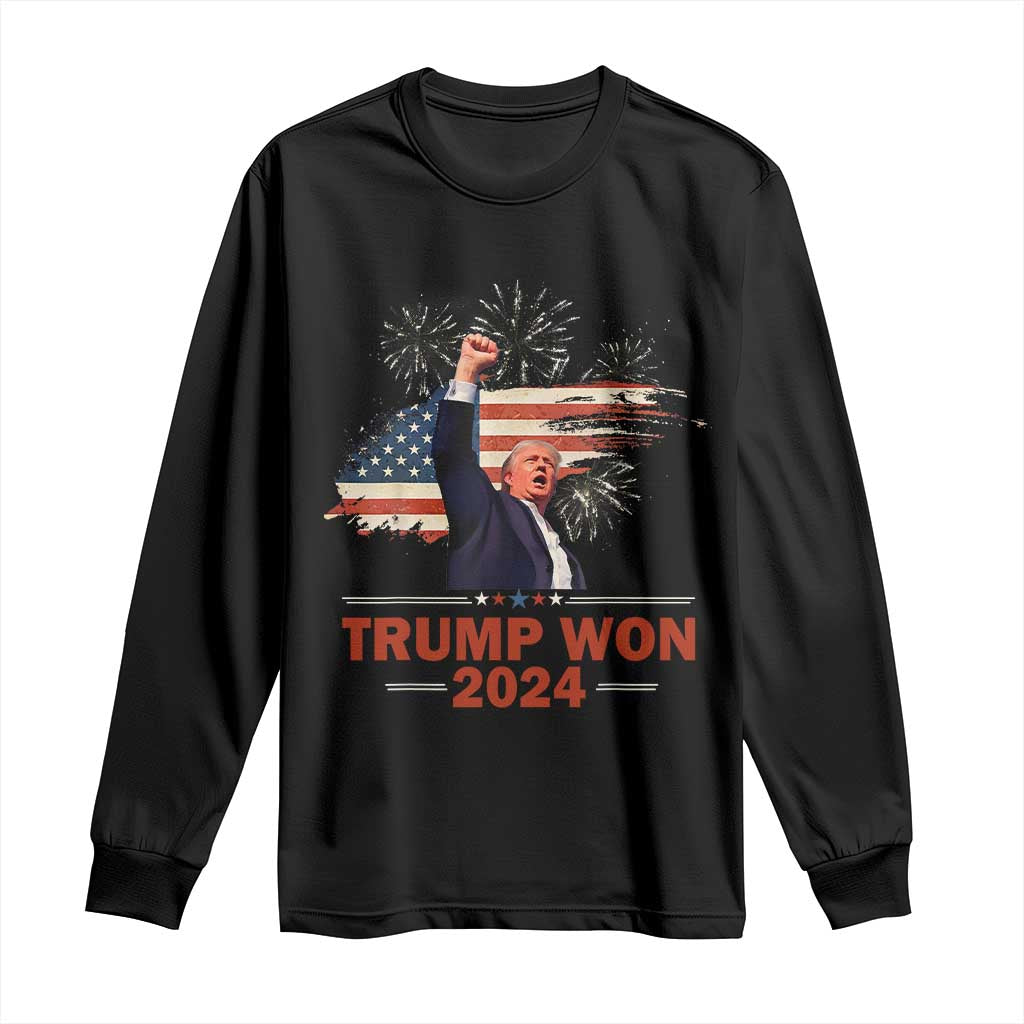 Trump Won 2024 Long Sleeve Shirt 47th President American Flag Raised Fist TS02 Black Print Your Wear