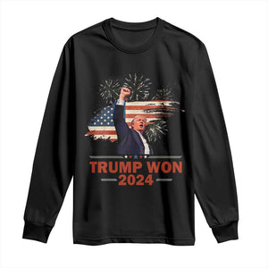 Trump Won 2024 Long Sleeve Shirt 47th President American Flag Raised Fist TS02 Black Print Your Wear