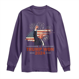 Trump Won 2024 Long Sleeve Shirt 47th President American Flag Raised Fist TS02 Purple Print Your Wear