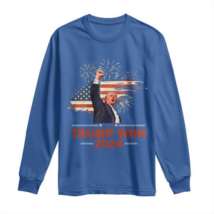 Trump Won 2024 Long Sleeve Shirt 47th President American Flag Raised Fist TS02 Royal Blue Print Your Wear