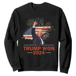 Trump Won 2024 Sweatshirt 47th President American Flag Raised Fist TS02 Black Print Your Wear