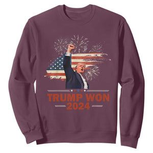 Trump Won 2024 Sweatshirt 47th President American Flag Raised Fist TS02 Maroon Print Your Wear