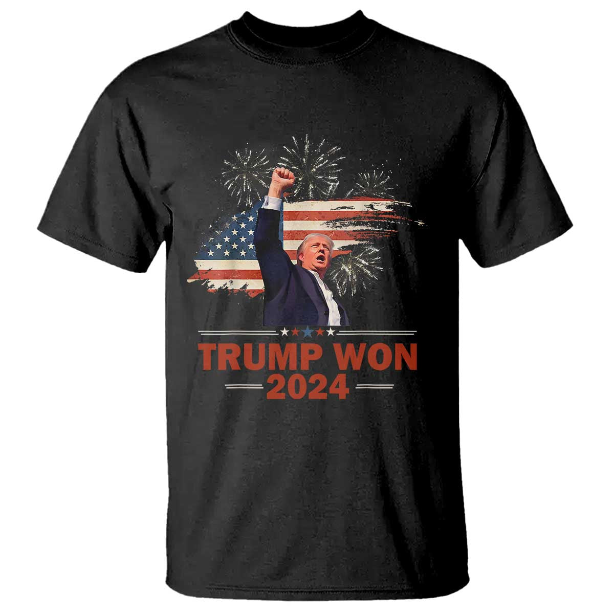 Trump Won 2024 T Shirt 47th President American Flag Raised Fist TS02 Black Print Your Wear