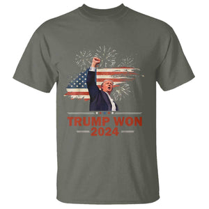 Trump Won 2024 T Shirt 47th President American Flag Raised Fist TS02 Military Green Print Your Wear