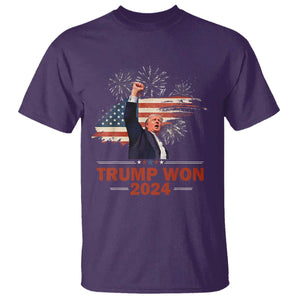 Trump Won 2024 T Shirt 47th President American Flag Raised Fist TS02 Purple Print Your Wear