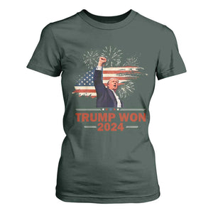 Trump Won 2024 T Shirt For Women 47th President American Flag Raised Fist TS02 Dark Forest Green Print Your Wear