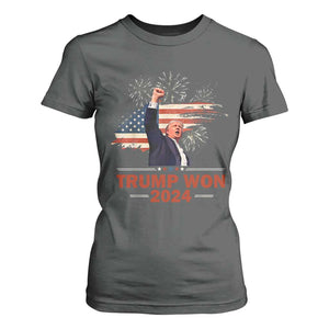 Trump Won 2024 T Shirt For Women 47th President American Flag Raised Fist TS02 Dark Heather Print Your Wear