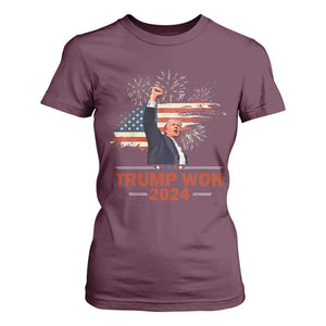 Trump Won 2024 T Shirt For Women 47th President American Flag Raised Fist TS02 Maroon Print Your Wear