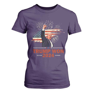 Trump Won 2024 T Shirt For Women 47th President American Flag Raised Fist TS02 Purple Print Your Wear