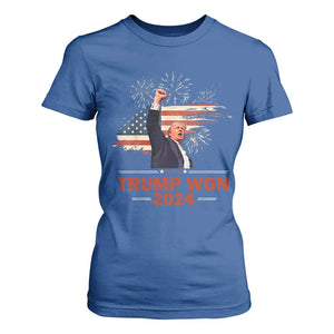 Trump Won 2024 T Shirt For Women 47th President American Flag Raised Fist TS02 Royal Blue Print Your Wear