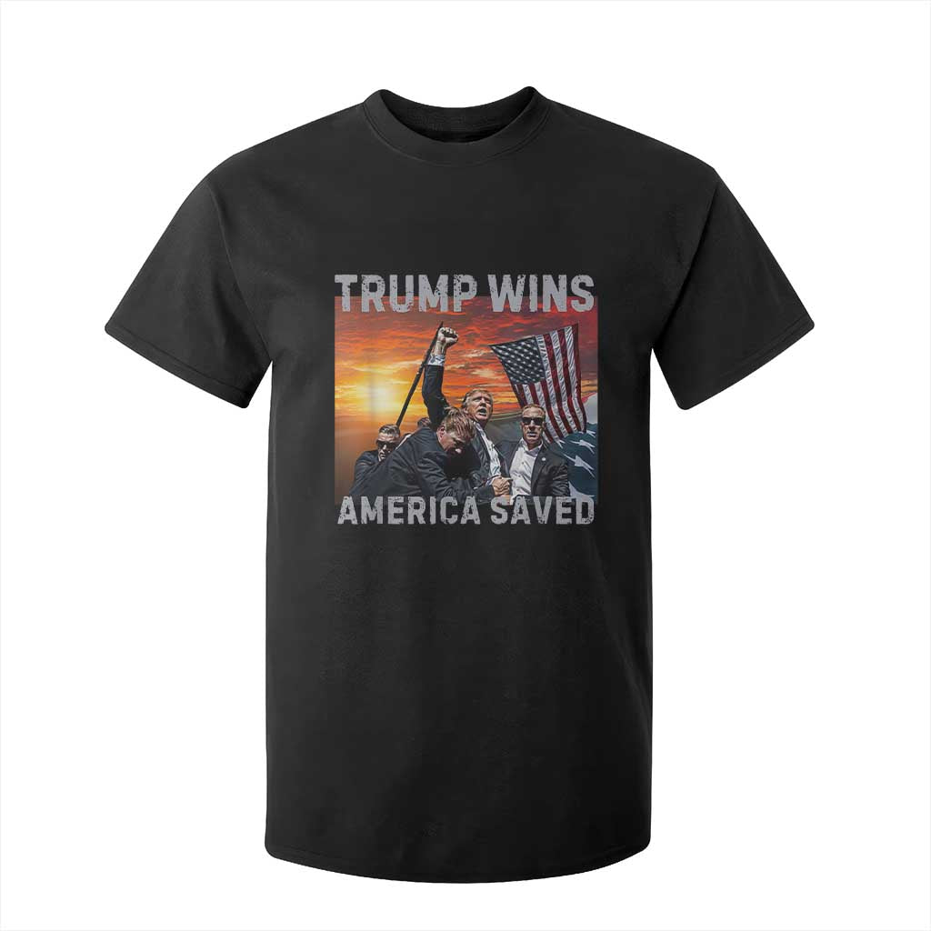 Trump 2024 T Shirt For Kid Trump Won America Saved American Flag TS02 Black Print Your Wear