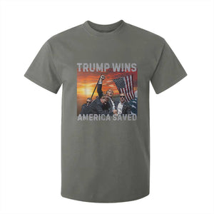 Trump 2024 T Shirt For Kid Trump Won America Saved American Flag TS02 Military Green Print Your Wear