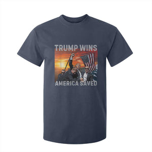 Trump 2024 T Shirt For Kid Trump Won America Saved American Flag TS02 Navy Print Your Wear