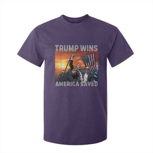 Trump 2024 T Shirt For Kid Trump Won America Saved American Flag TS02 Purple Print Your Wear