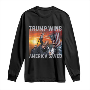 Trump 2024 Long Sleeve Shirt Trump Won America Saved American Flag TS02 Black Print Your Wear