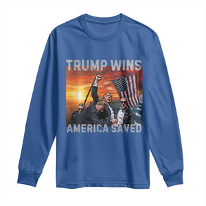 Trump 2024 Long Sleeve Shirt Trump Won America Saved American Flag TS02 Royal Blue Print Your Wear