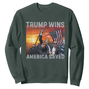 Trump 2024 Sweatshirt Trump Won America Saved American Flag TS02 Dark Forest Green Print Your Wear