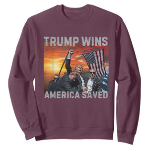 Trump 2024 Sweatshirt Trump Won America Saved American Flag TS02 Maroon Print Your Wear