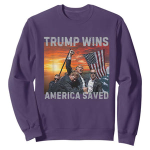 Trump 2024 Sweatshirt Trump Won America Saved American Flag TS02 Purple Print Your Wear