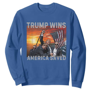 Trump 2024 Sweatshirt Trump Won America Saved American Flag TS02 Royal Blue Print Your Wear