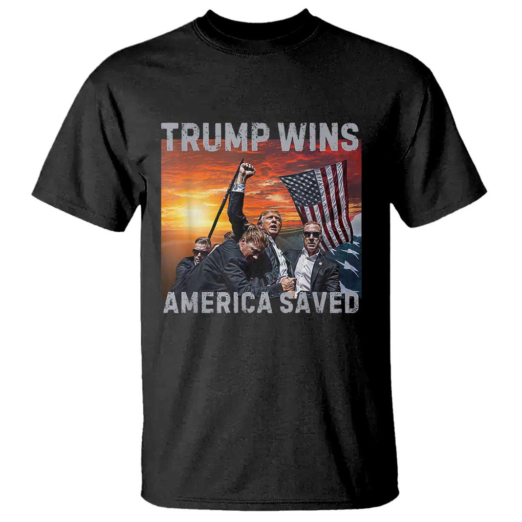 Trump 2024 T Shirt Trump Won America Saved American Flag TS02 Black Print Your Wear