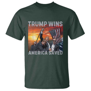 Trump 2024 T Shirt Trump Won America Saved American Flag TS02 Dark Forest Green Print Your Wear