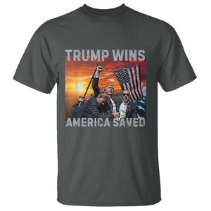 Trump 2024 T Shirt Trump Won America Saved American Flag TS02 Dark Heather Print Your Wear