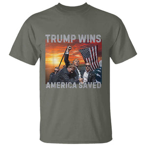 Trump 2024 T Shirt Trump Won America Saved American Flag TS02 Military Green Print Your Wear