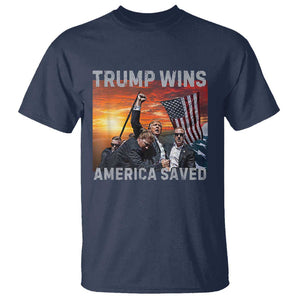 Trump 2024 T Shirt Trump Won America Saved American Flag TS02 Navy Print Your Wear