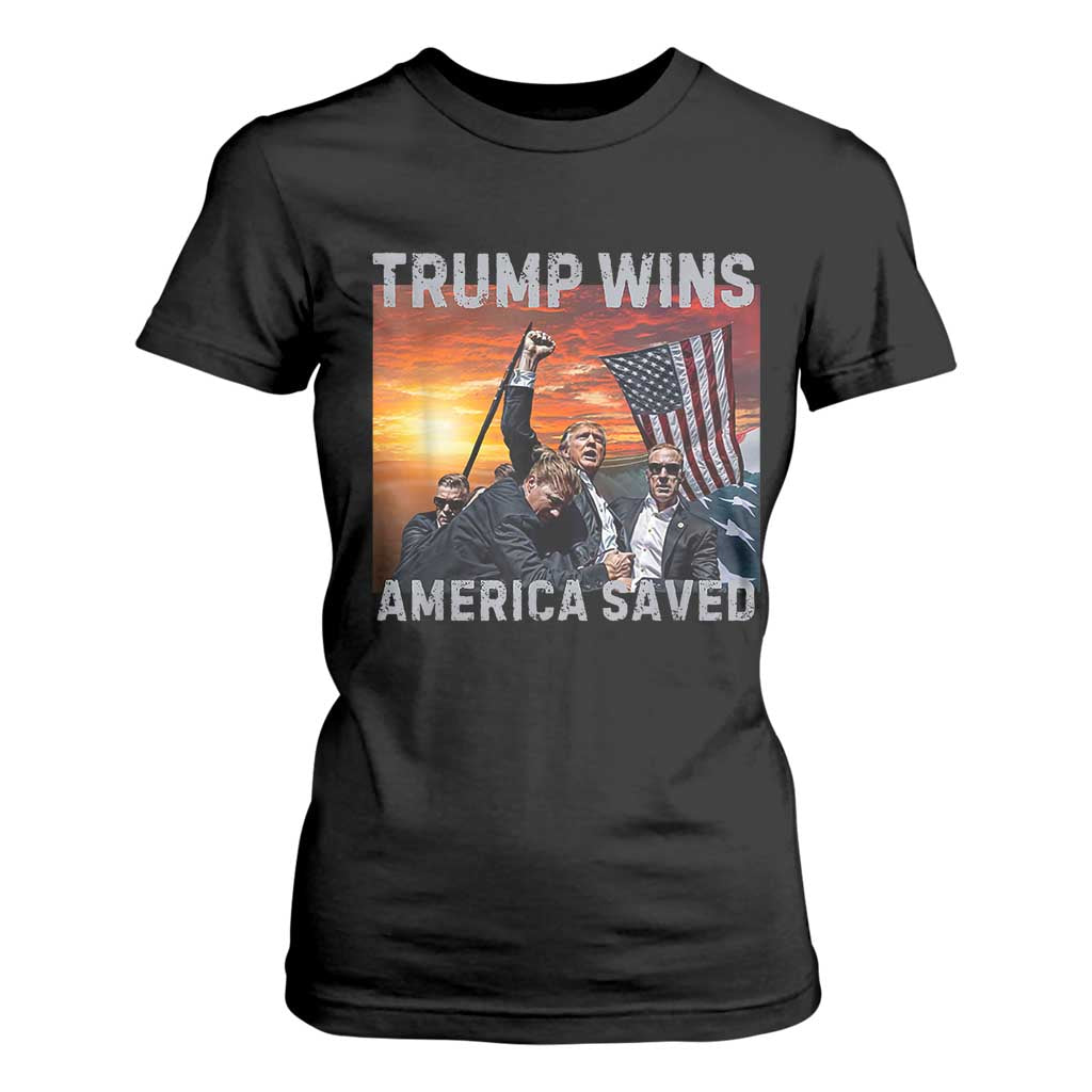 Trump 2024 T Shirt For Women Trump Won America Saved American Flag TS02 Black Print Your Wear