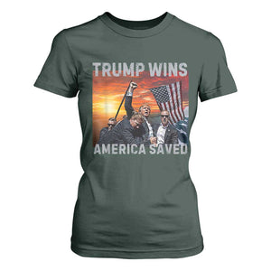 Trump 2024 T Shirt For Women Trump Won America Saved American Flag TS02 Dark Forest Green Print Your Wear