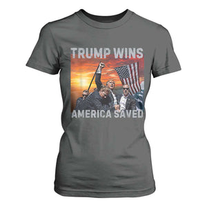 Trump 2024 T Shirt For Women Trump Won America Saved American Flag TS02 Dark Heather Print Your Wear