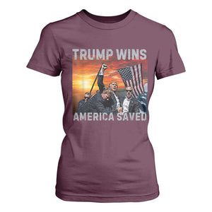 Trump 2024 T Shirt For Women Trump Won America Saved American Flag TS02 Maroon Print Your Wear