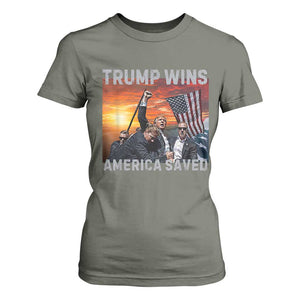 Trump 2024 T Shirt For Women Trump Won America Saved American Flag TS02 Military Green Print Your Wear