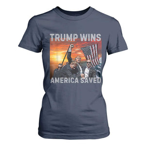 Trump 2024 T Shirt For Women Trump Won America Saved American Flag TS02 Navy Print Your Wear