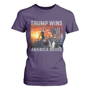 Trump 2024 T Shirt For Women Trump Won America Saved American Flag TS02 Purple Print Your Wear