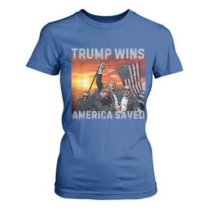 Trump 2024 T Shirt For Women Trump Won America Saved American Flag TS02 Royal Blue Print Your Wear