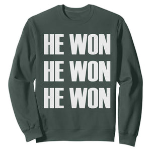 Trump 2024 Sweatshirt Triple He Won 47th President TS02 Dark Forest Green Print Your Wear