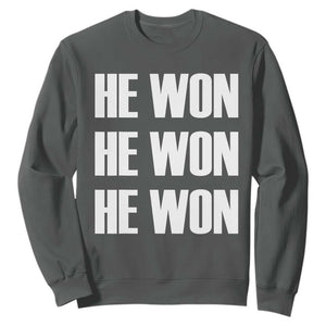 Trump 2024 Sweatshirt Triple He Won 47th President TS02 Dark Heather Print Your Wear